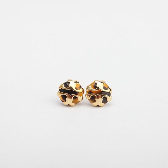 Tory Burch Gold/Tortoise Applied Logo Stud - Picture 1 of 14